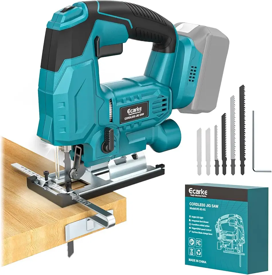 Cordless Jig Saw Compatible With Makita 18V Battery, 4 Orbital Sets, 6 Variable Speeds Control, Dust-Blowing, ±45° Bevel Cuts, LED Light and 6PCS Blades For Straight Curve Cutting, Tool Only