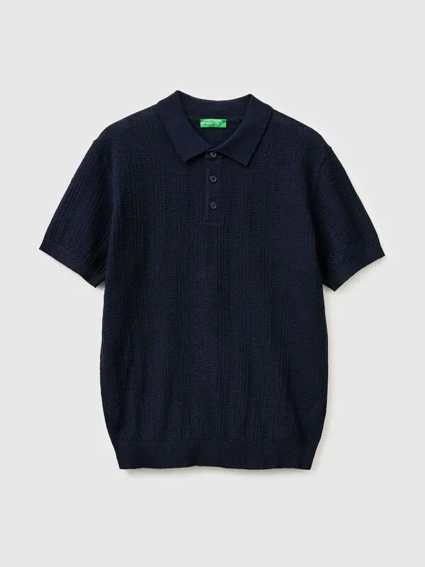 Textured linen blend polo shirt