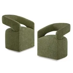 KISLOT Upholstered Dining Chair with Removable Casters Barrel Side Armchair with Rol...