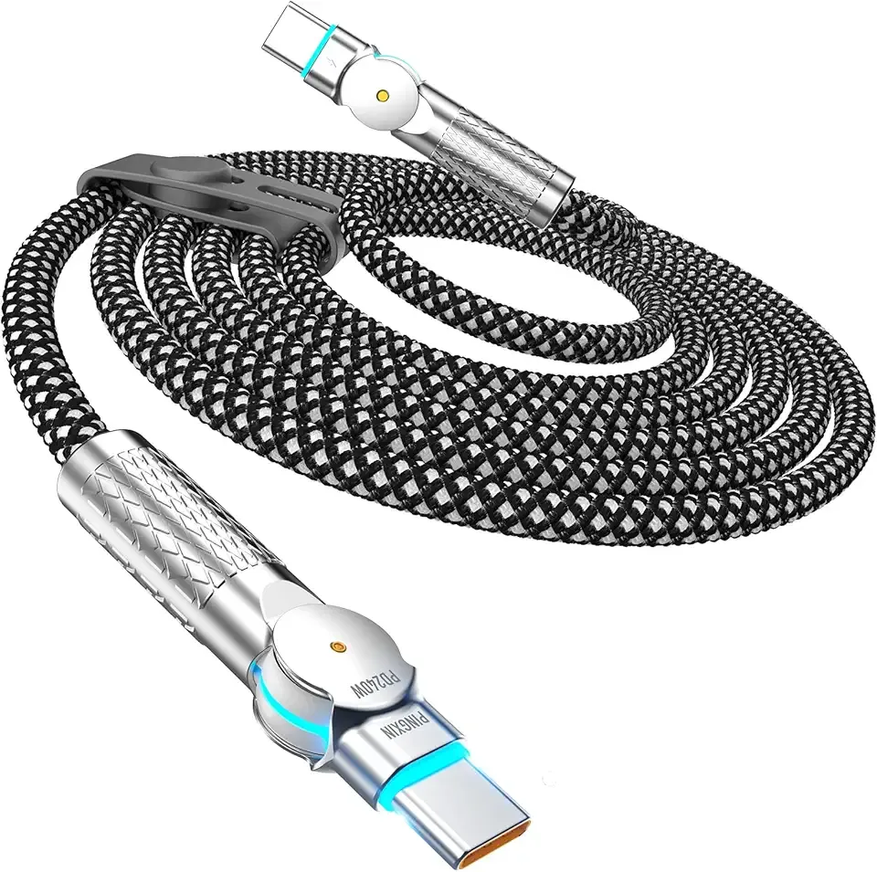 USB C to USB C Cable 6.6ft 240W, 180°Rotating USB C Cable Braided Type C Charger Cable Fast Charge for iPhone 16/16Pro/16Plus/16ProMax,MacBook Air,iPad Pro,Pixel,Samsung Galaxy S23/S24 Ultra-Black