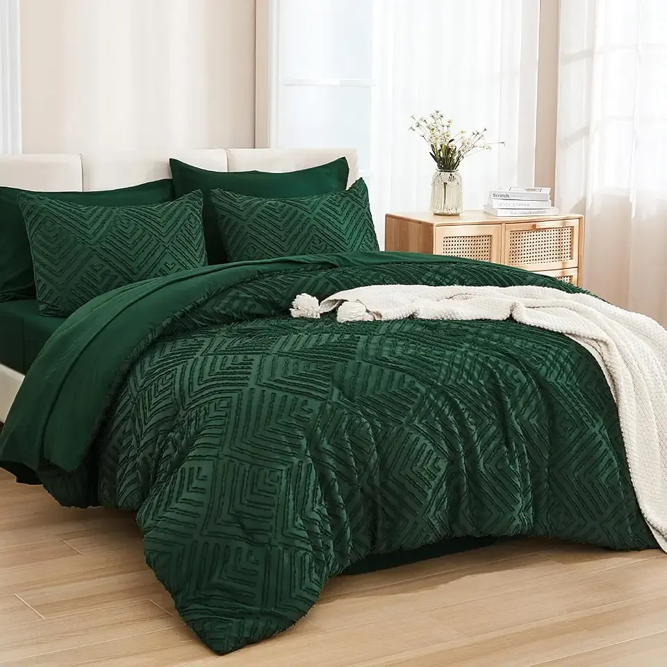 Andency King Size Comforter Set, Dark Emerald Green, 7 Pieces | Bed in a Bag King, Soft Lightweight Fluffy Polyester, Boho Tufted Reversible Bedding Comforter Sets with Sheets, All Season