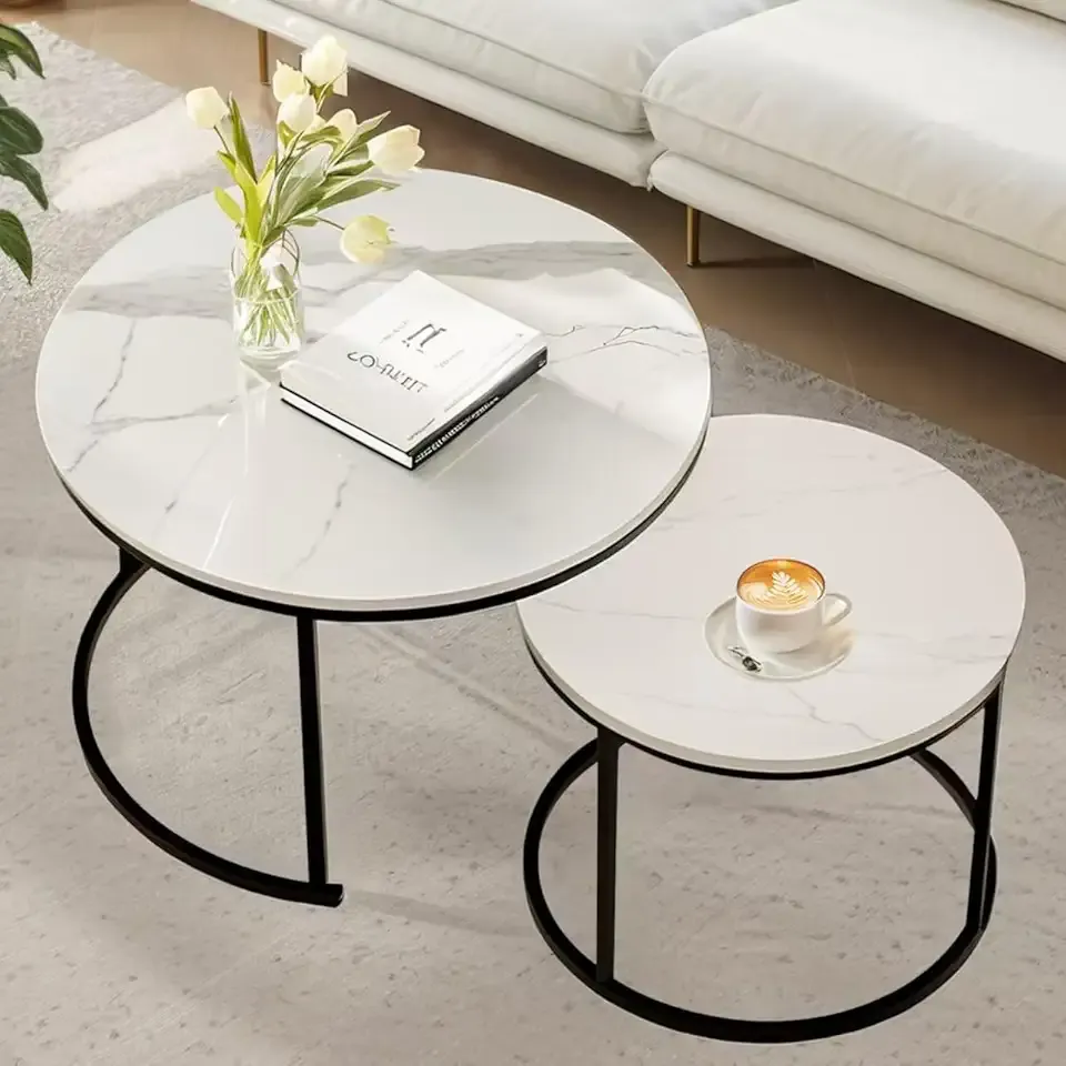 Round Coffee Table, Circle Nesting Coffee Tables for Living Room, Small Dining Center Space Saving Living Room Small Tables, Modern Center Table Dining,Modern Home Furniture White