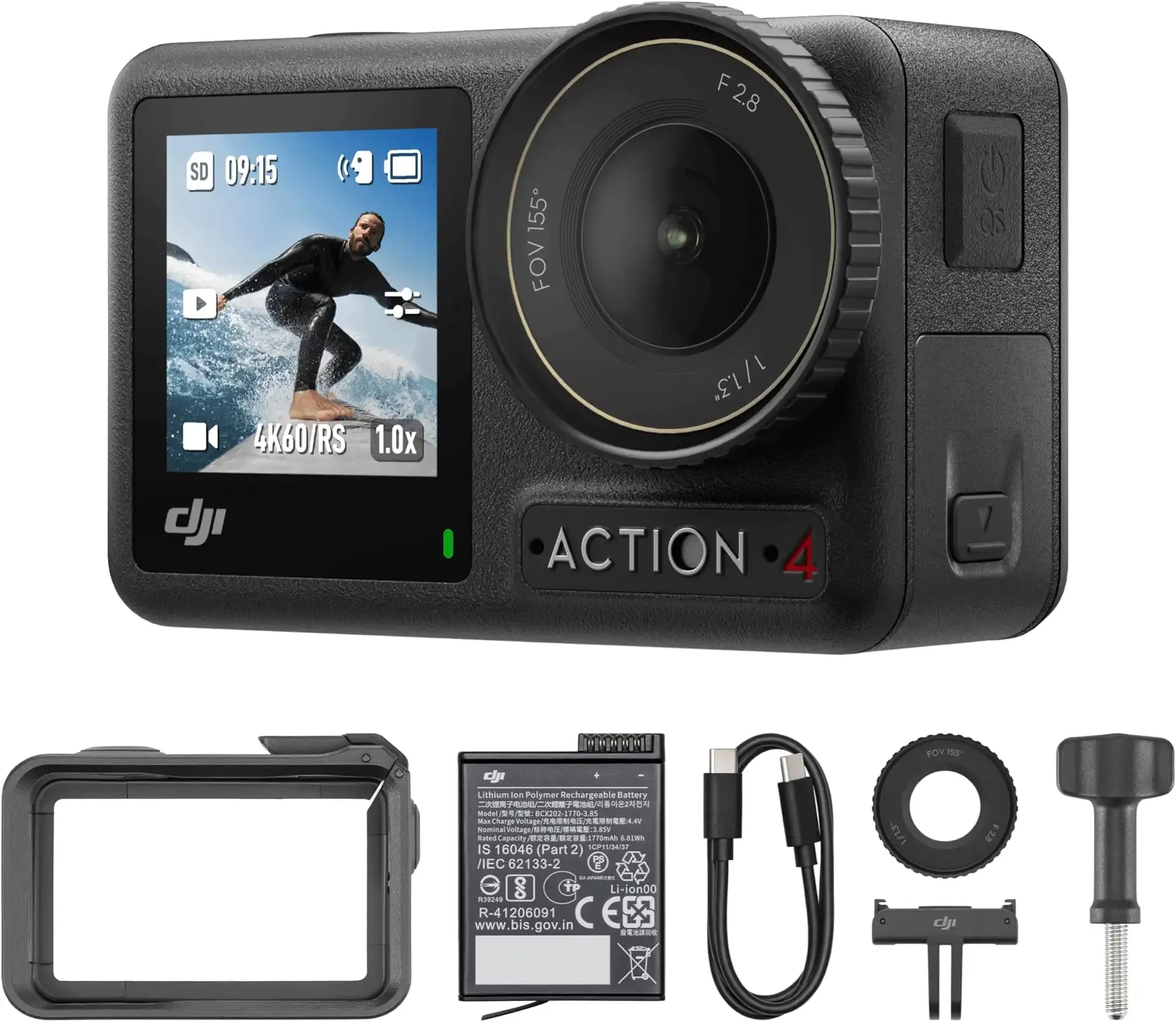DJI Osmo Action 4 Essential Combo, Waterproof Action Camera with 1/1.3" Sensor, 4K/120fps Video, Stunning Low-Light Imaging, 10-bit & D-Log M Color Performance, Long-Lasting 160 Mins, Vlogging Camera