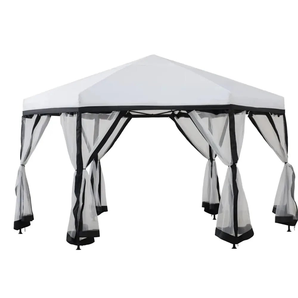 Sunjoy Outdoor 2-Tone Hexagon Pop Up Gazebo, 11’ x 11’, White/Black
