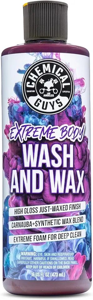 Chemical Guys Extreme Bodywash & Wax Foaming Car Wash Soap - Soap for Foam Cannons, Foam Guns, or Bucket Washes for Cars, Trucks, Motorcycles, RVs, and More, Grape Scent - 16 oz