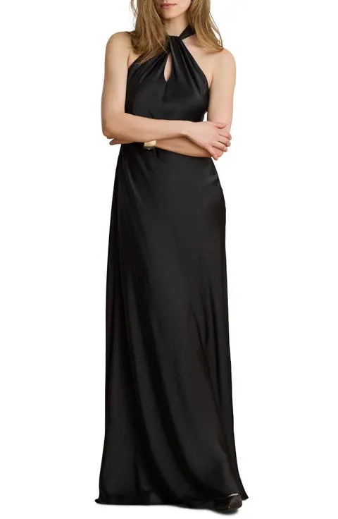 Satin Keyhole Halter Neck Gown
