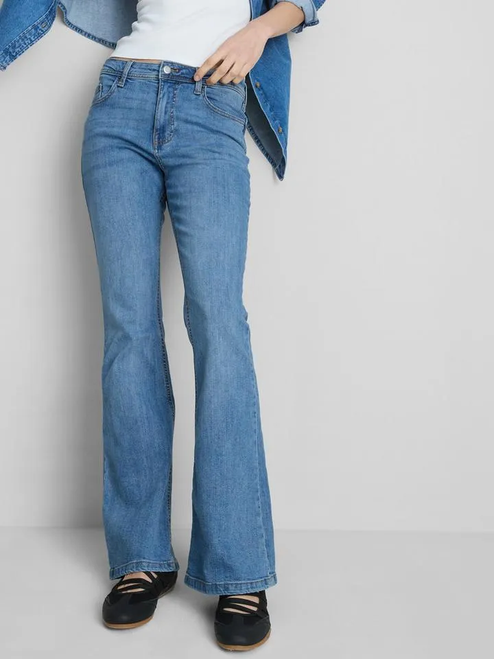 Jean évasé en denim de coton à taille mi-haute