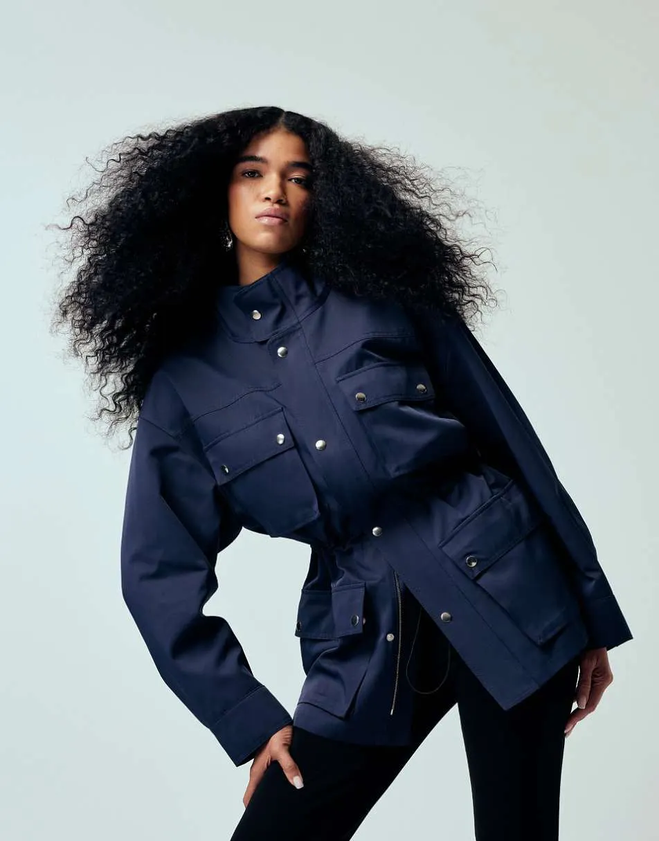 ASOS DESIGN funnel neck utility detail jacket in navy