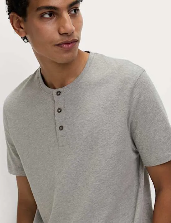 Set mit kariertem Henley-Schlafanzug aus reiner Baumwolle