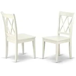 East West Furniture CLC-LWH-W Clarksville Dining Room Chairs - Double Cross Back Wood Seat Chairs, Set of 2, Linen White