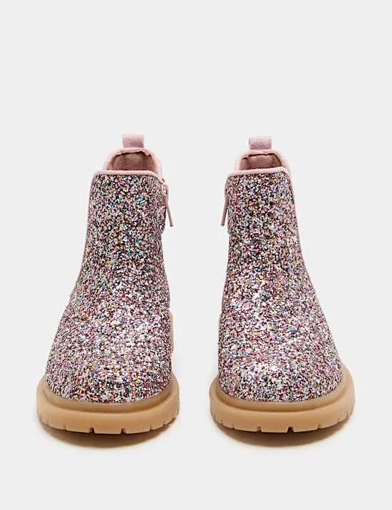 Kids' Glitter Chelsea Boots (4 Small-2 Large)