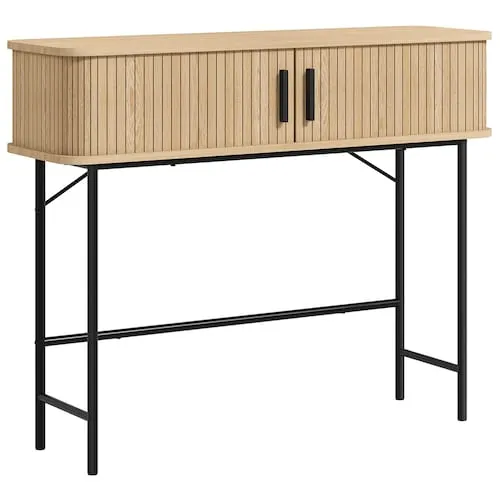 Mid-Century Narrow Console Table with Sliding Doors