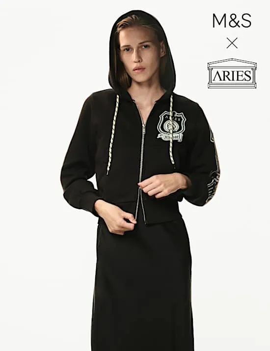 Hoodie aus reiner Baumwolle mit Muster