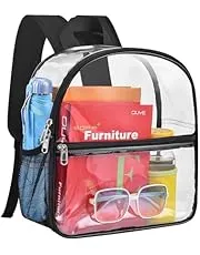 Paxiland Clear Backpack Stadium Approved 12×12×6 with Reinforced and Wider Shoulder Straps, Small Clear Bag for Schools, Concerts, Work, Festivals and Sporting Events - Black