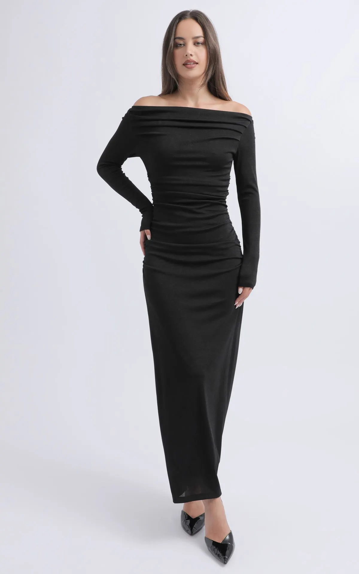 Shimmer Knit Boat Neck Maxi