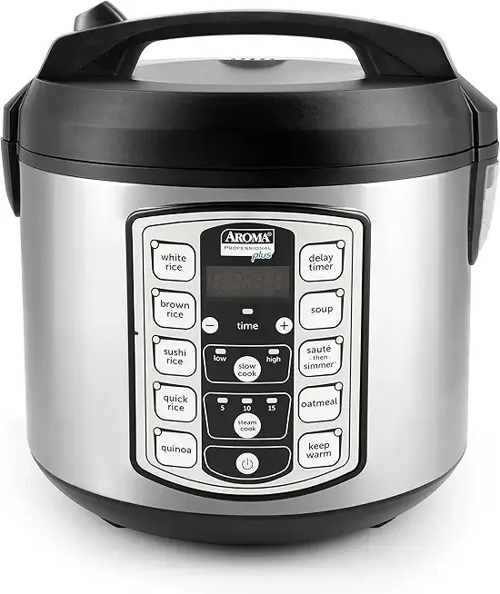 Aroma Housewares Professional Plus ARC-5000SB 20 Cup (Cooked) Digital Rice Cooker, Food Steamer, Slow Cooker, Stainless Exterior/Nonstick Pot, Silver, Black, 10-cup uncooked/20-cup cooked/4QT