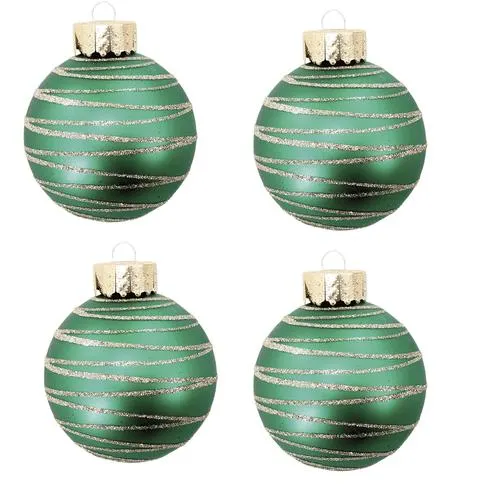 Enchanted Forest® 2.75" Green with Gold Glitter Glass Ornaments - 4 Pack
