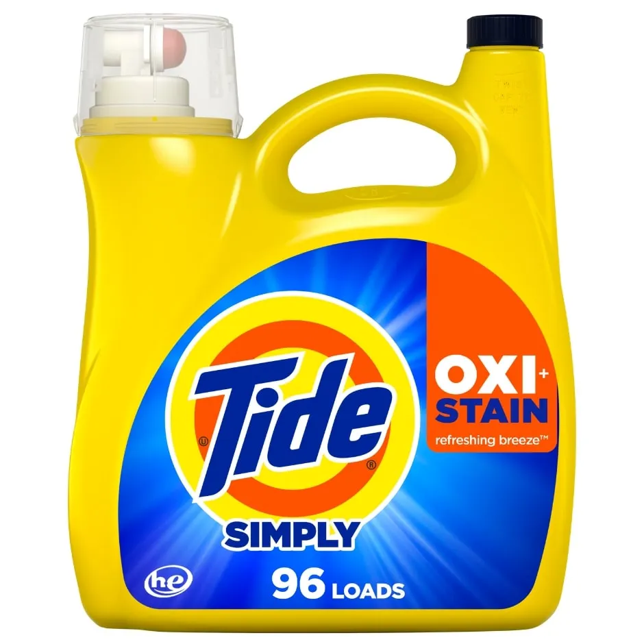 Tide Simply Oxi Boost + Ultra Stain Release, 137 fl oz, 96 Loads, Tough on Stains, Whitens, Brightens, Refreshing Breeze Scent