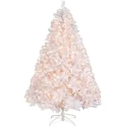 National Tree Company 7 ft Pre-Lit Winchester Pine Artificial Christmas Tree, 450 Clear Lights, 982 Tips, Silver Glitter, Includes Stand, White