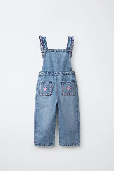 DENIM DRESS WITH EMBROIDERED COLLAR