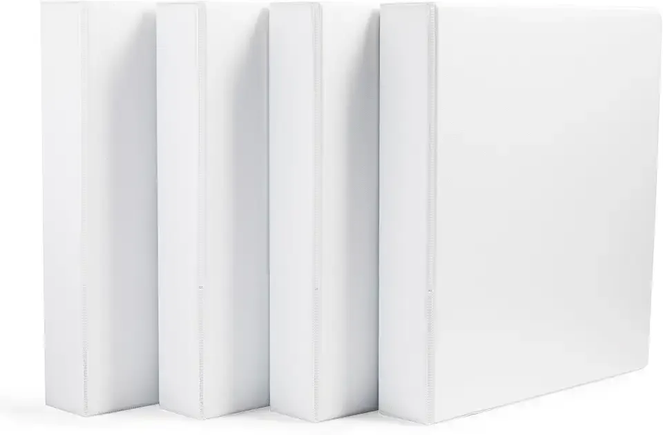 Amazon Basics 3 Ring Binders, 1.5 Inch D-Ring Organizer for School, Home Office, White, 4 Pack