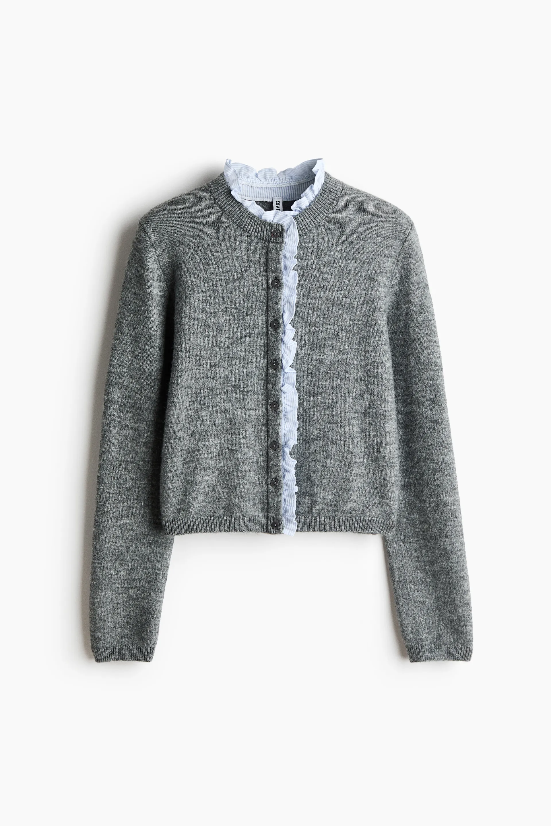 Frill-trimmed fine-knit cardigan