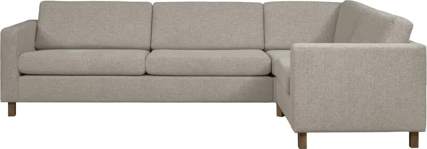 Hjellegjerde Basic hjørnesofa Modulsofa. 3,5 seter duo-hjørne 90-1,5 seter, armlen nr 2, stoff Honor dark beige, Mocca ben