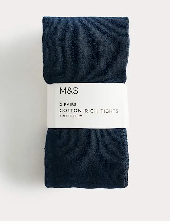 2 Pack Cotton Rich School Tights (2-16 Yrs)