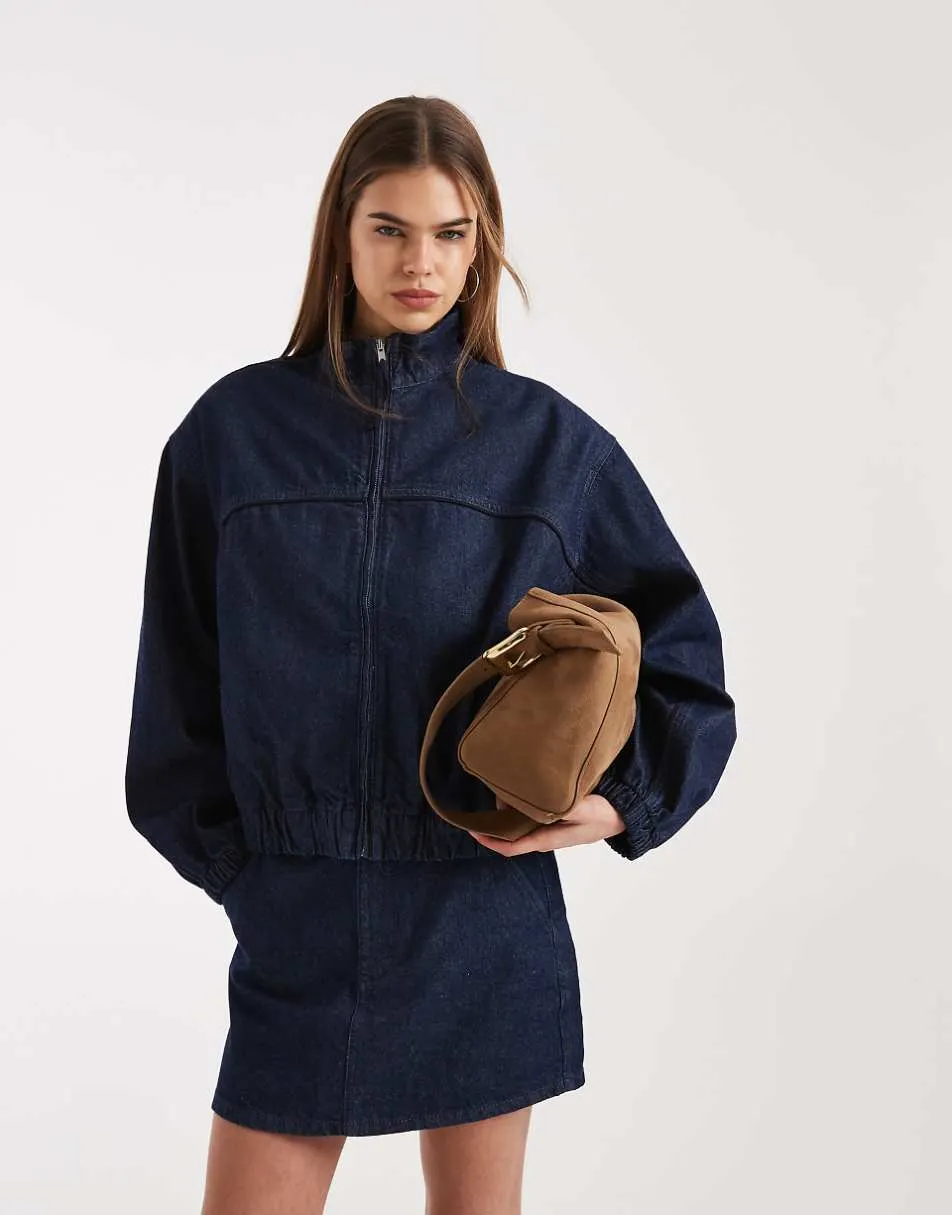 ASOS DESIGN denim track jacket co-ord in rinse