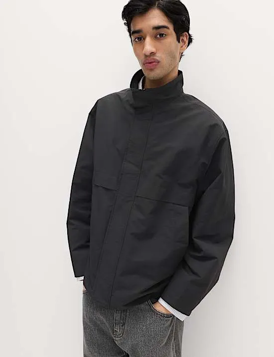 Boxy Bomber-Jacke mit hohem Baumwollanteil und Stehkragen