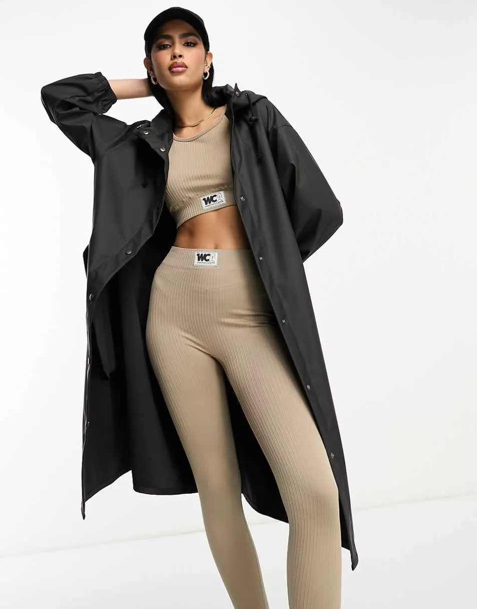 ASOS DESIGN rubberised rain parka coat in black