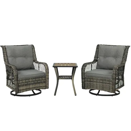 Outsunny 3 Piece Rocking Bistro Set Wicker Patio Furniture Set, Grey