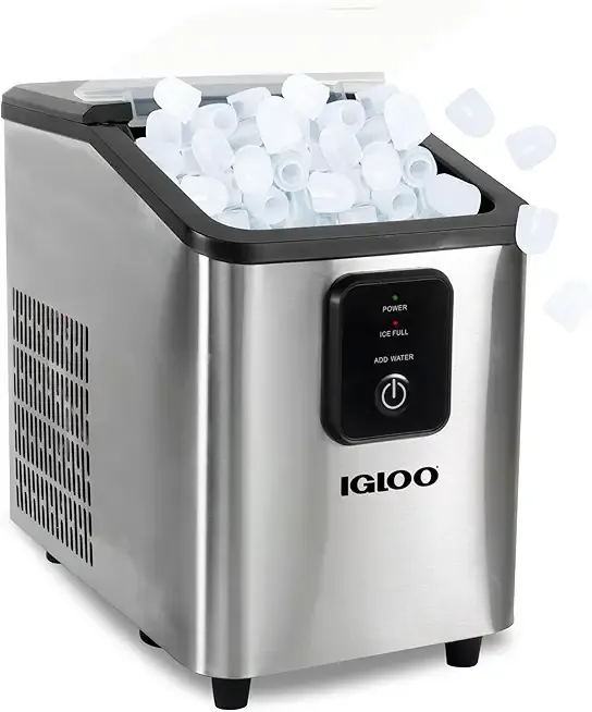 Igloo Self-Cleaning Countertop Ice Maker - Compact and Portable - Creates 26 lbs. Per Day, 8 Pieces Ready Every 7-8 Minutes - Includes Ice Scoop and Basket - Stainless Steel