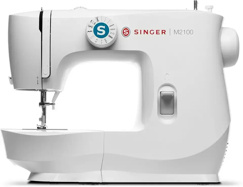 SINGER® M2100 Lightweight & Compact Sewing Machine with Accessory Kit | 8 Built-In Stitches Deliver 63 Stitch Applications | LED Light & Easy 4-step Buttonhole | Ideal for Mending and Sewing