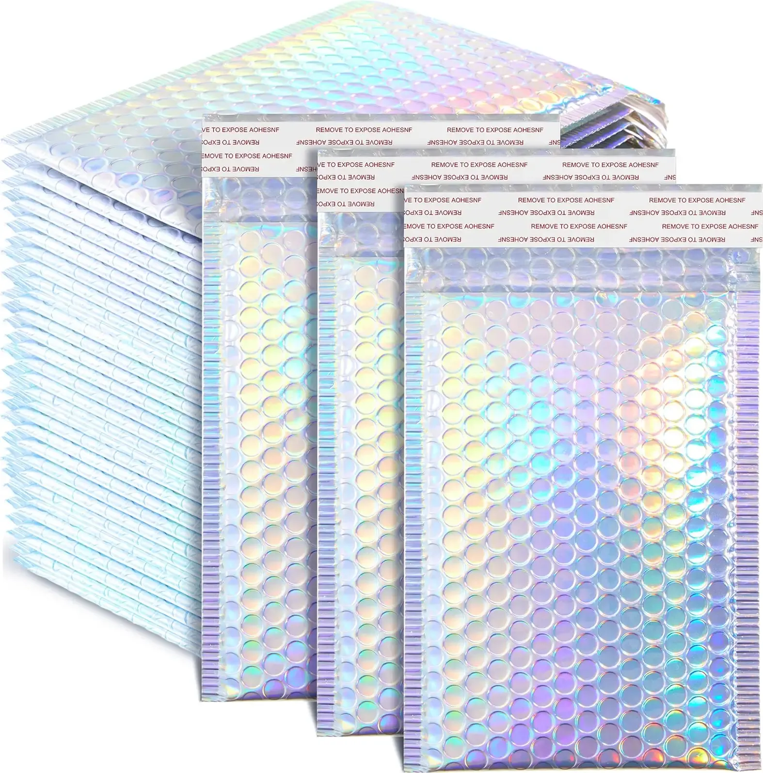 60 Pcs 6 x 9.5 Inch Holographic Bubble Mailers Metallic Bubble Envelopes Usable Size 5" x 8" Waterproof Self Seal Shipping Bags for Makeup Jewelry Small Business Packaging, Rainbow Color