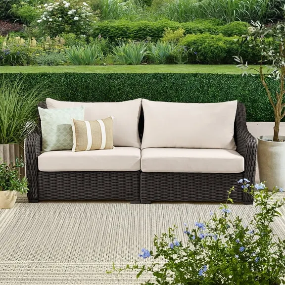 Better Homes & Gardens Bellamy Sofa, Dark Brown Wicker/Cream Cushions $597.00