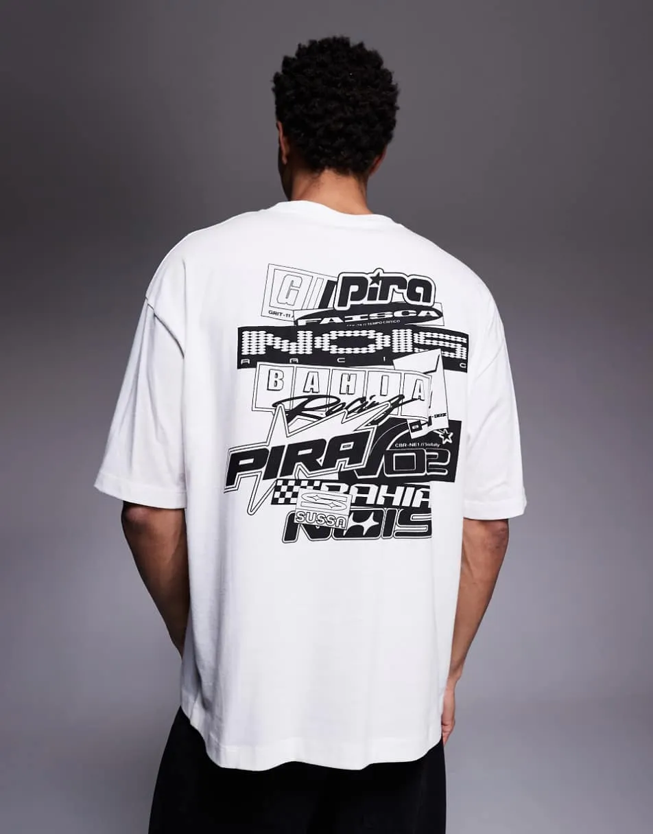 ASOS DESIGN oversized t-shirt with street text graphic in white