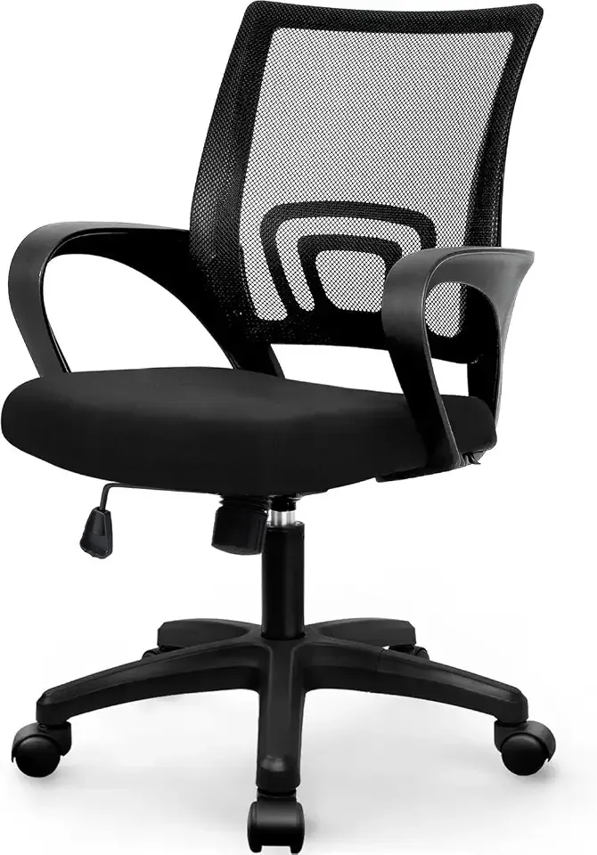 NEO CHAIR Office Computer Ergonomic Mid-Back Mesh Desk Chair, Dark Black | Breathable Mesh Back with Lumbar Support, Height Adjustment, Smooth Rolling Casters for Home Office, Study or Gaming Setup