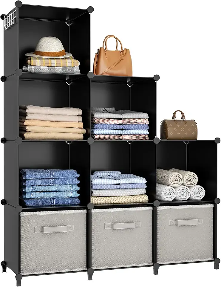 HOMIDEC Closet Organizers and Storage, 9 Cube Storage Organizer, Portable Closet Organizer Cubes Shelves for Clothes, Bedroom, Kids Room, Bathroom, Wardrobe, Garment Racks, Black