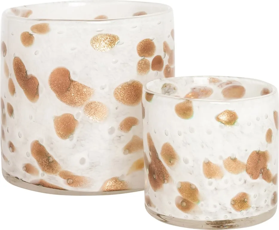 Lama telysholder glass hvit m gull