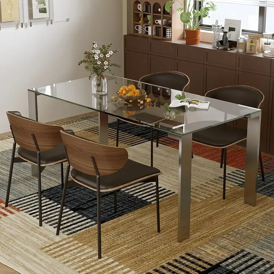 66.9" Modern Tempered Clear Glass Dining Table for 6–8 People, Rectangular Transparent Glass Top with Metal Legs, Minimalist Dining Room & Kitchen Table
