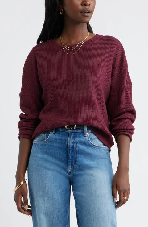Long Sleeve Waffle Knit T-Shirt