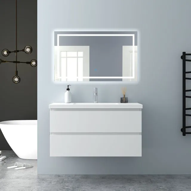 Aica Mueble de baño con lavabo,blanco mate, 99 x 44,5 x 52 cm