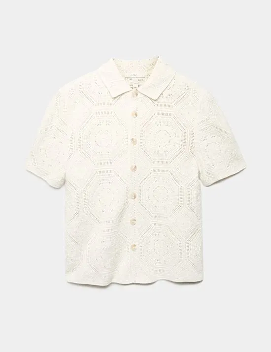 Cotton Rich Button Through Knitted Polo Shirt