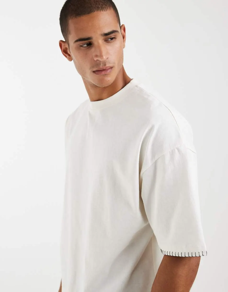 ASOS DESIGN heavyweight boxy oversized t-shirt with contrast stitch in cream