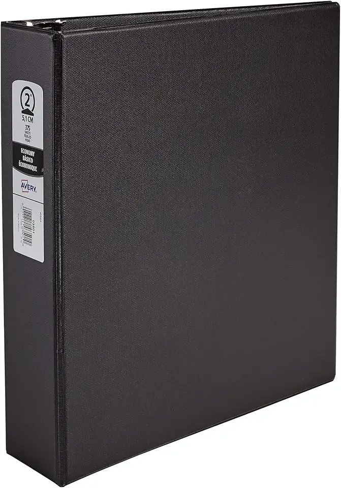 Avery Economy 3 Ring Binder, 2" Round Rings, 1 Black Binder (03501)