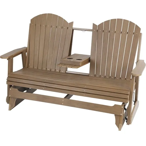 Innovaze Poly Lumber Patio Glider for Outdoor Porch & Patio with Foldable Cup Holders,HIPS All-Weather Resistant , High Back & Contoured Seat, 900 lb (3-Seat Brown)