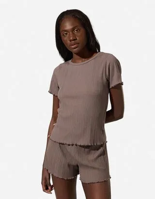Pigiama completo (maglia + pantaloni) - Misto viscosa - marrone