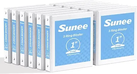 SUNEE 3 Ring Binders 1 Inch 12 Pack, Clear View Binders Bulk Three Ring PVC-Free (Fit 8.5x11 Inches) for School or Office Business Supplies, White