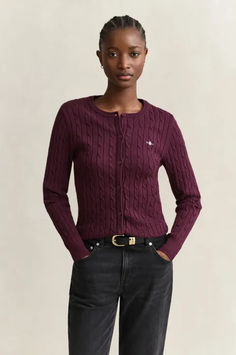 Bomullskabelstrikket cardigan med stretch